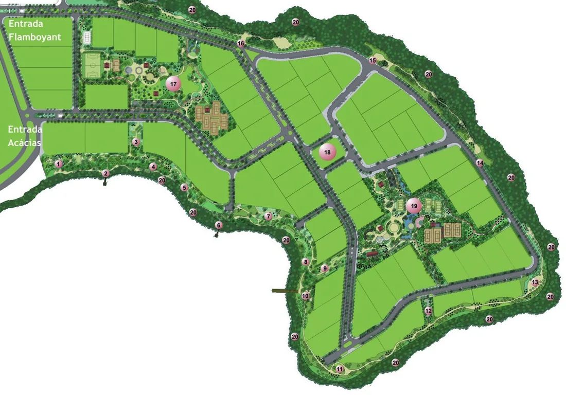 Mapa da Península, na Barra da Tijuca, onde fica o Gran Thai Leisure Residence, com parques, trilha e entradas do bairro