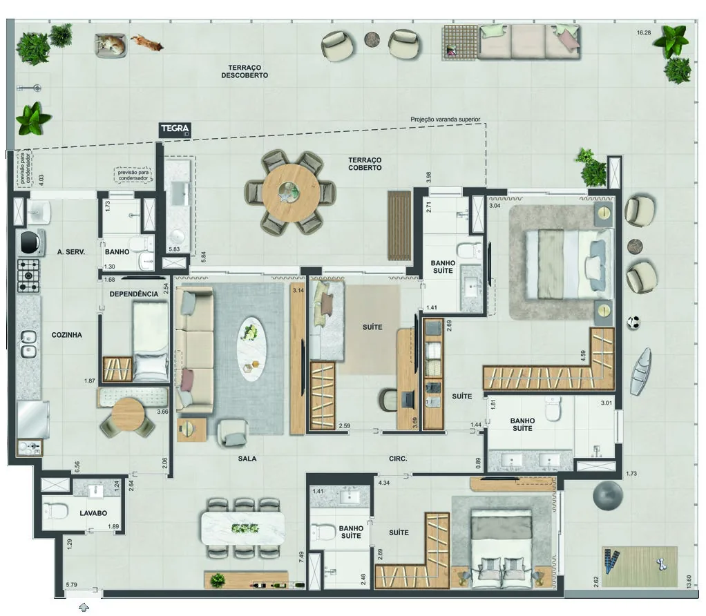 Planta do up garden de 3 suítes com 224 m² do Gran Thai, edifício Sawasdee